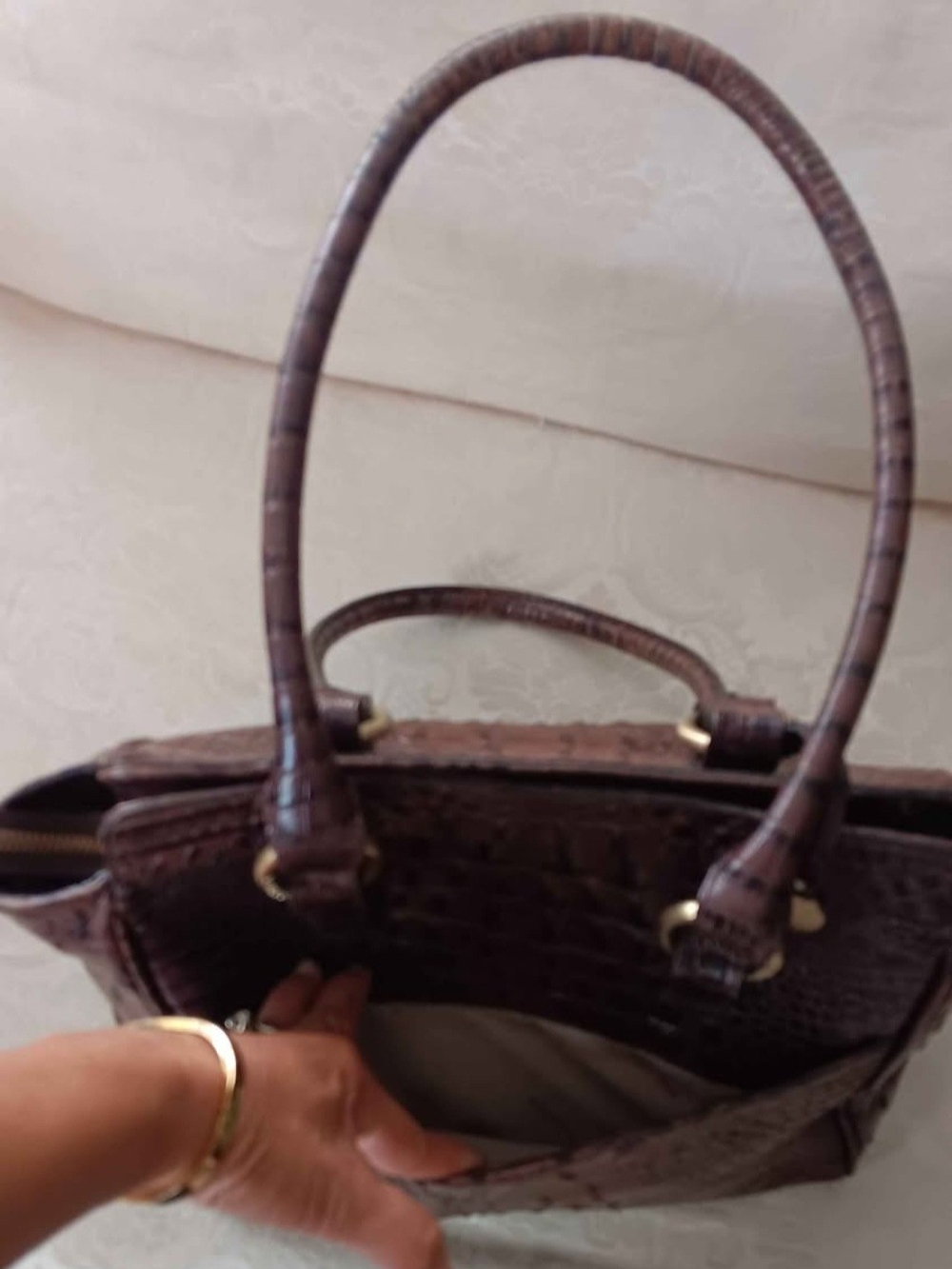 Brahmin Croc-Embossed Leather Tote in Dark Mahogany - Picture 4 of 10